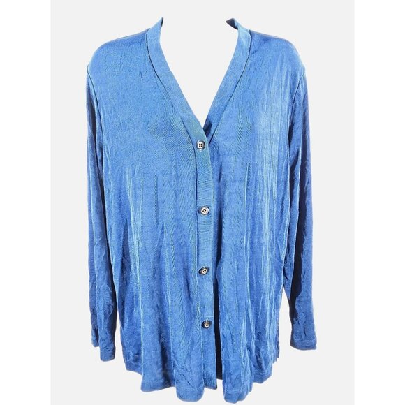 Slinky Brand Dark Blue Long Sleeve Button Up Blouse Size M Medium - Picture 1 of 5
